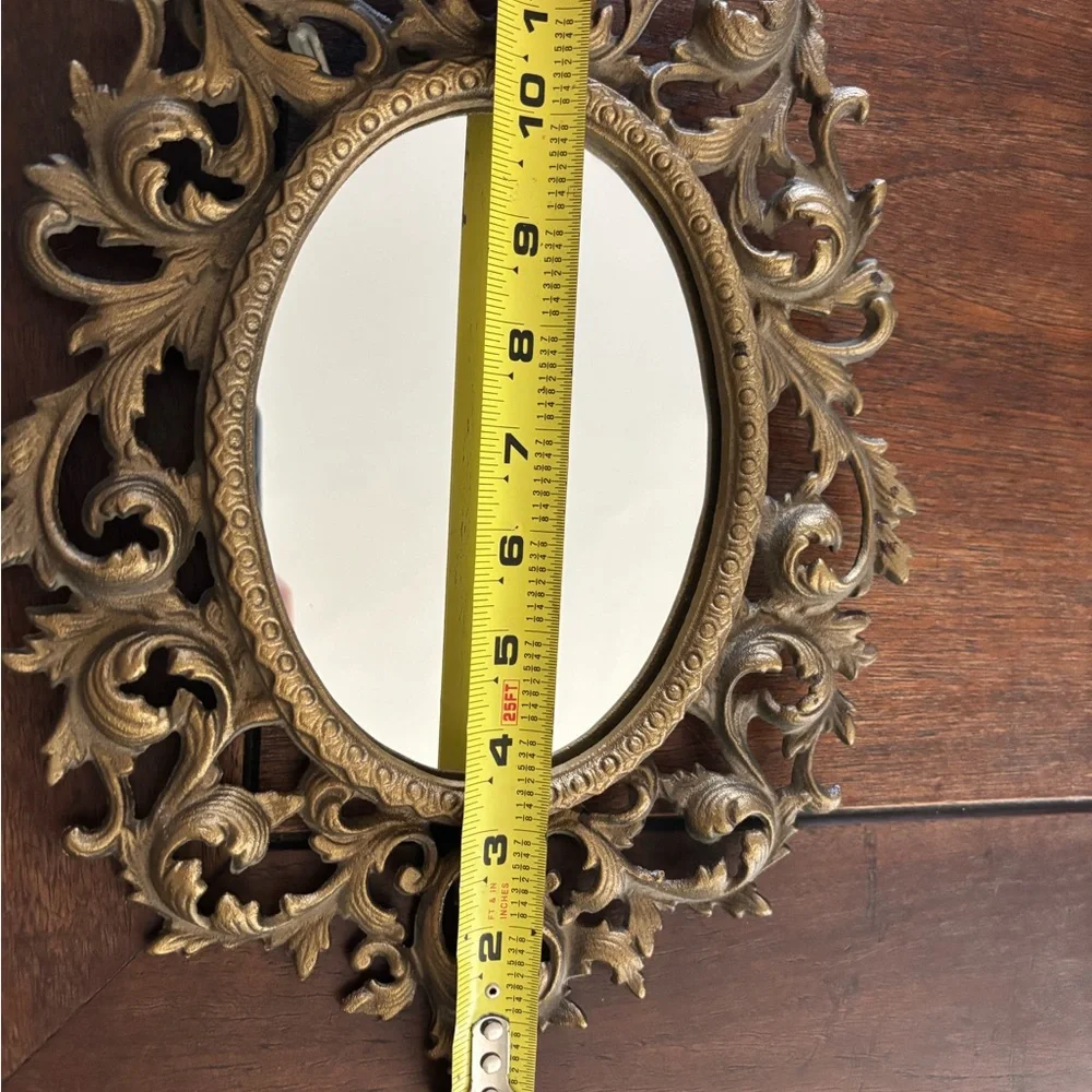 Vintage Wilton Ornate Gold cast Iron Mirror 9/12 Inch